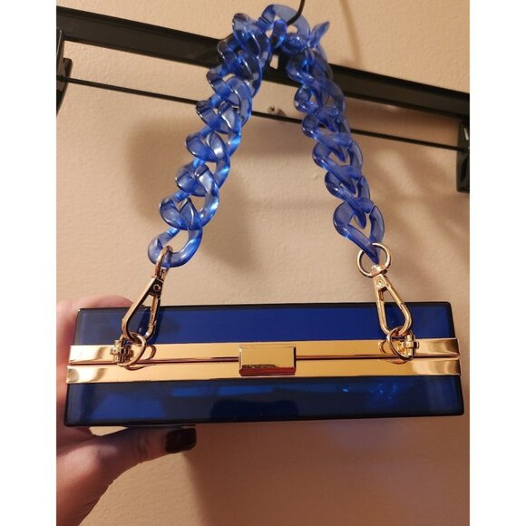 Acrylic Clear Blue Box Purse - Picture 2 of 6
